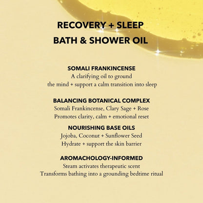 Anatomē Somali Frankincense Bath & Shower Oil bottle with label, showcasing the natural product for skin nourishment and relaxation.