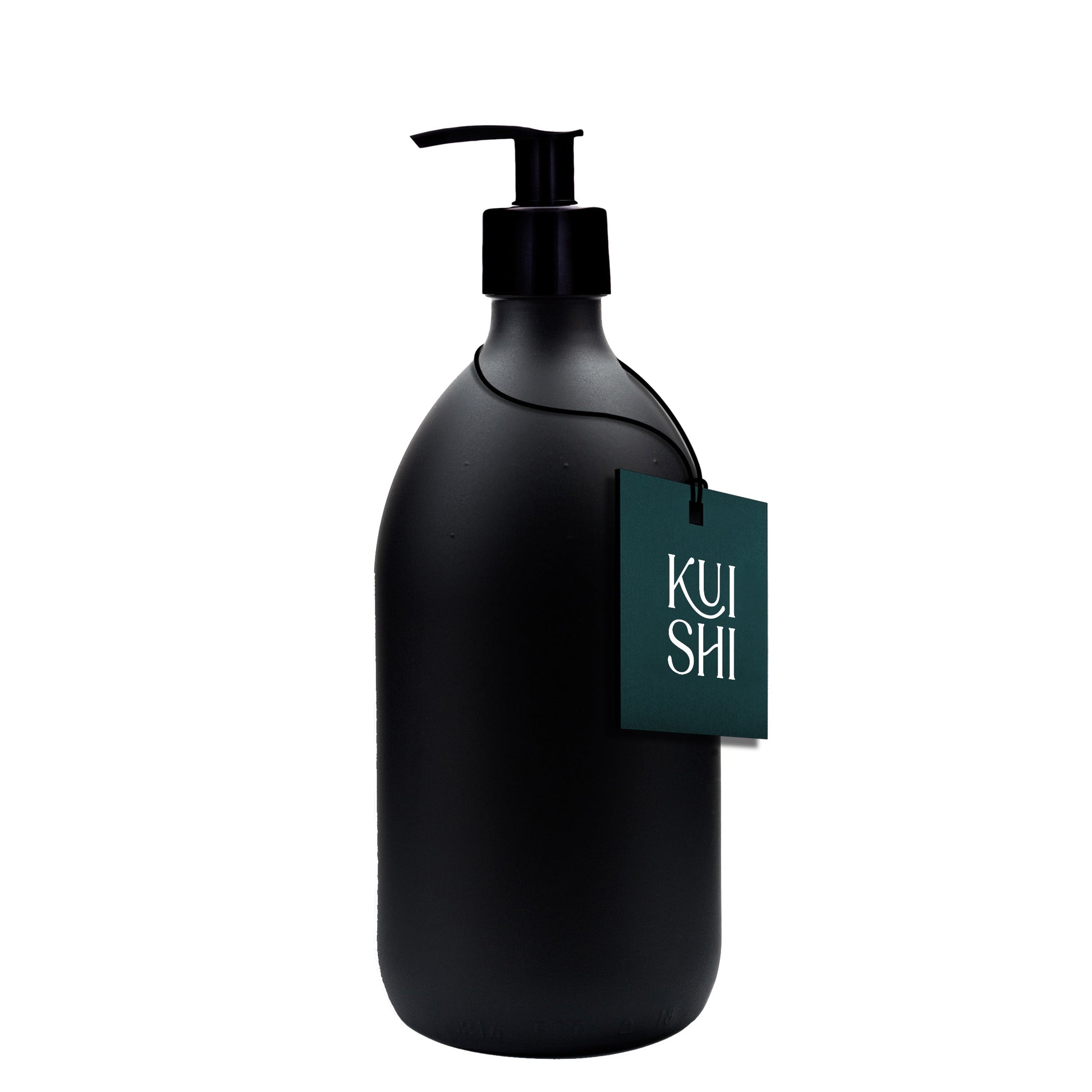 Matte black plastic soap dispenser pump from Kuishi, designed for liquid soap with a sleek, modern look.
