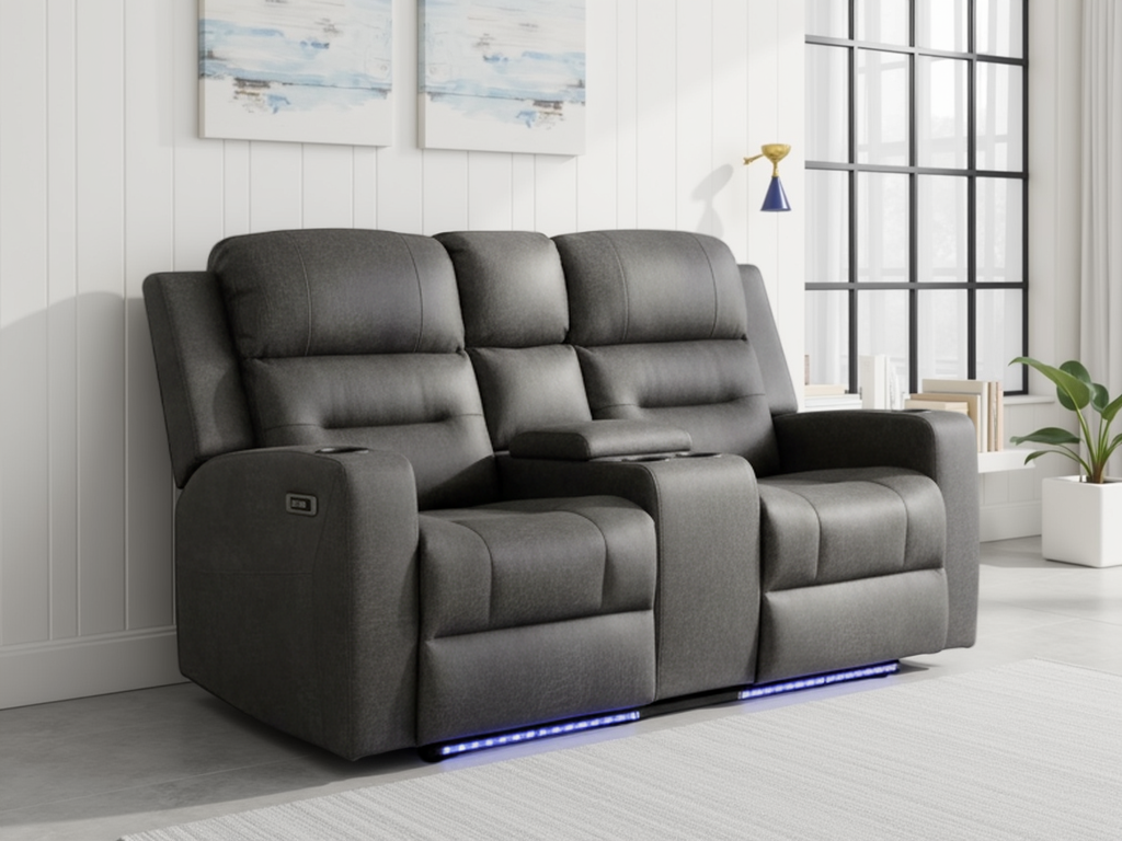 Grey electric 2-seater recliner sofa from C-Love Tech, featuring plush cushions and sleek design for modern comfort.