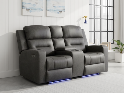 Grey electric 2-seater recliner sofa from C-Love Tech, featuring plush cushions and sleek design for modern comfort.