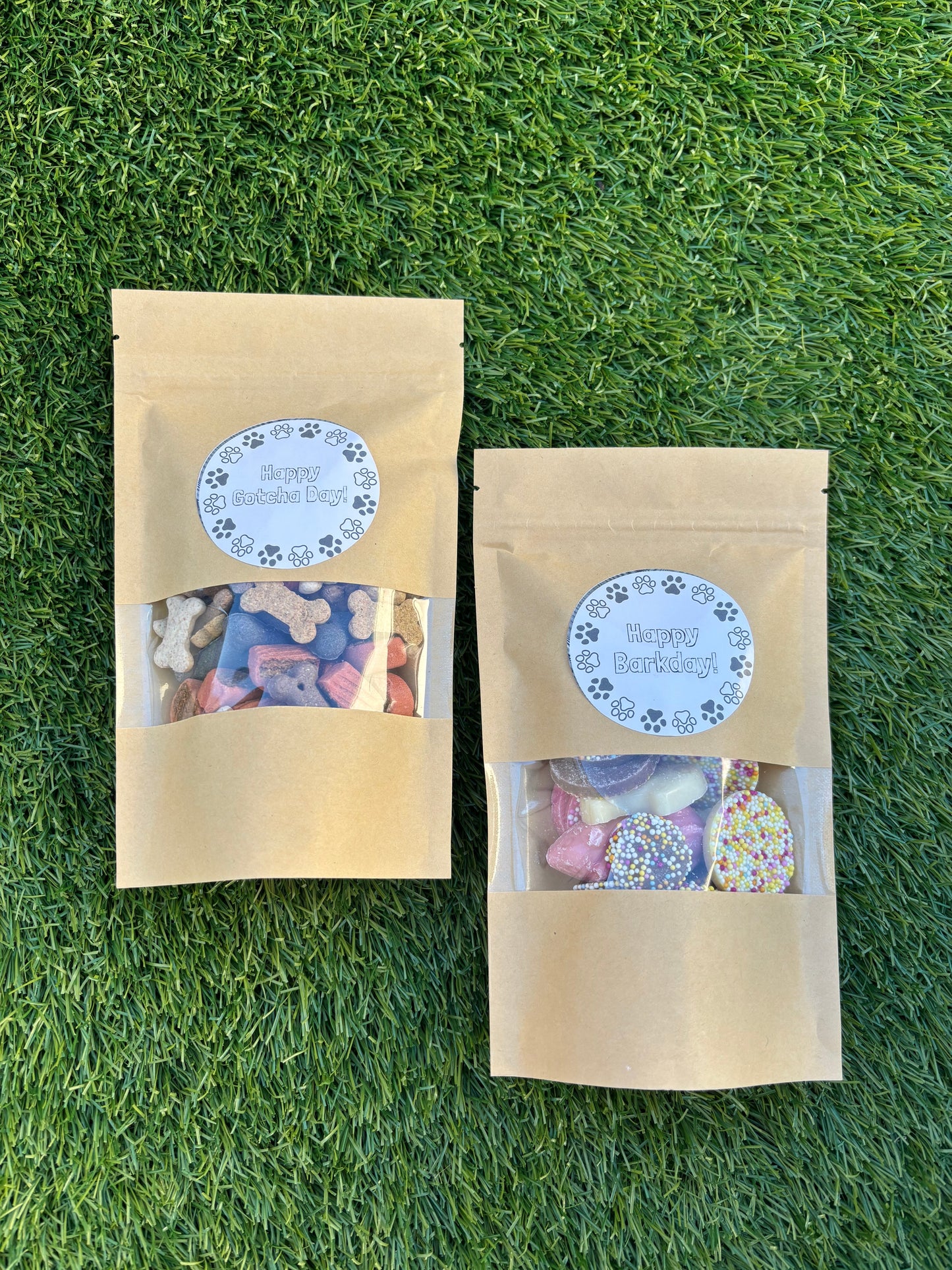 Happy Barkday Treat Pick n Mix Chocolate Treats by The Bonnie Hound in a 150g bag, showing colorful assorted chocolate treats for dogs.