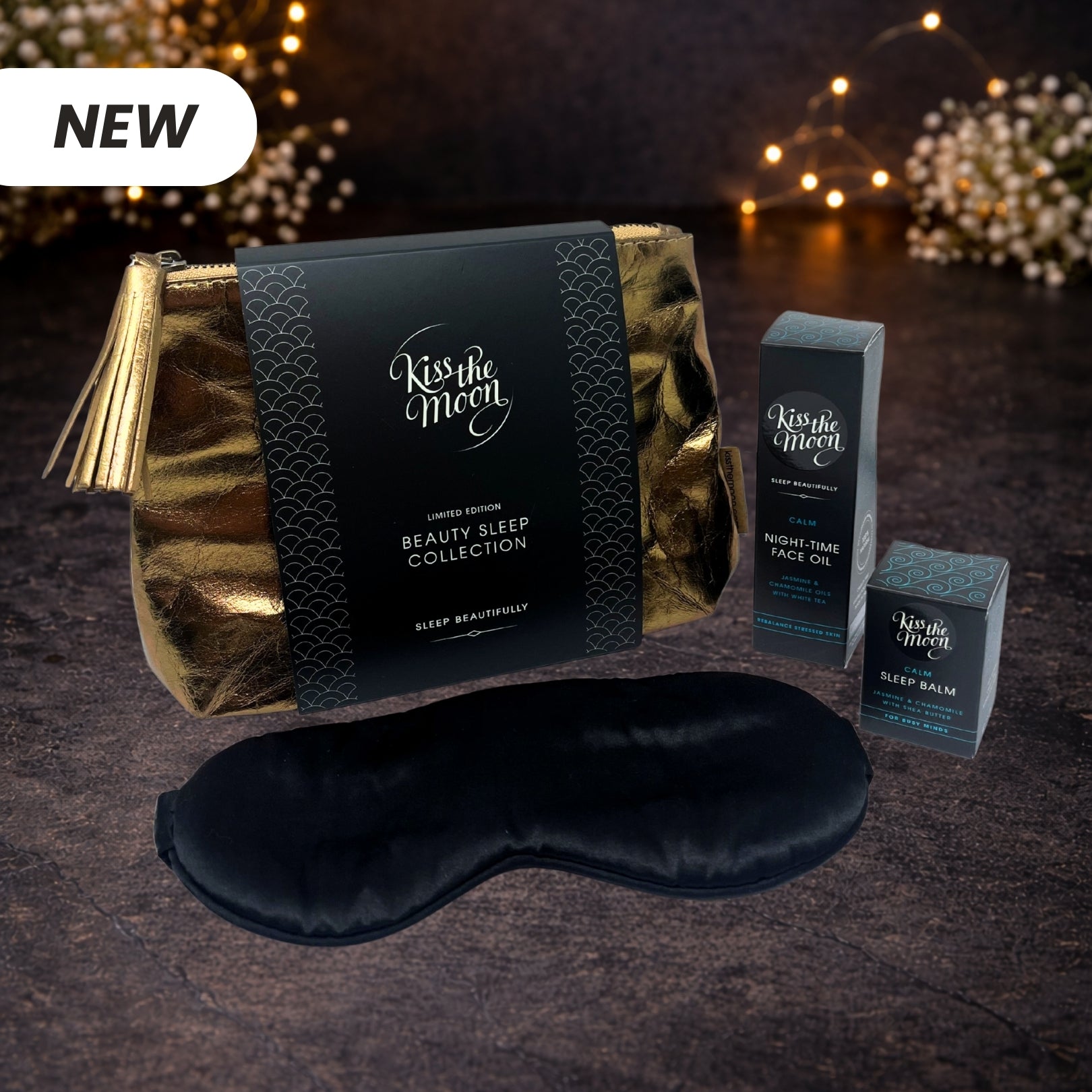 Kiss the Moon limited edition gift set bundle featuring calming skincare products in elegant packaging.