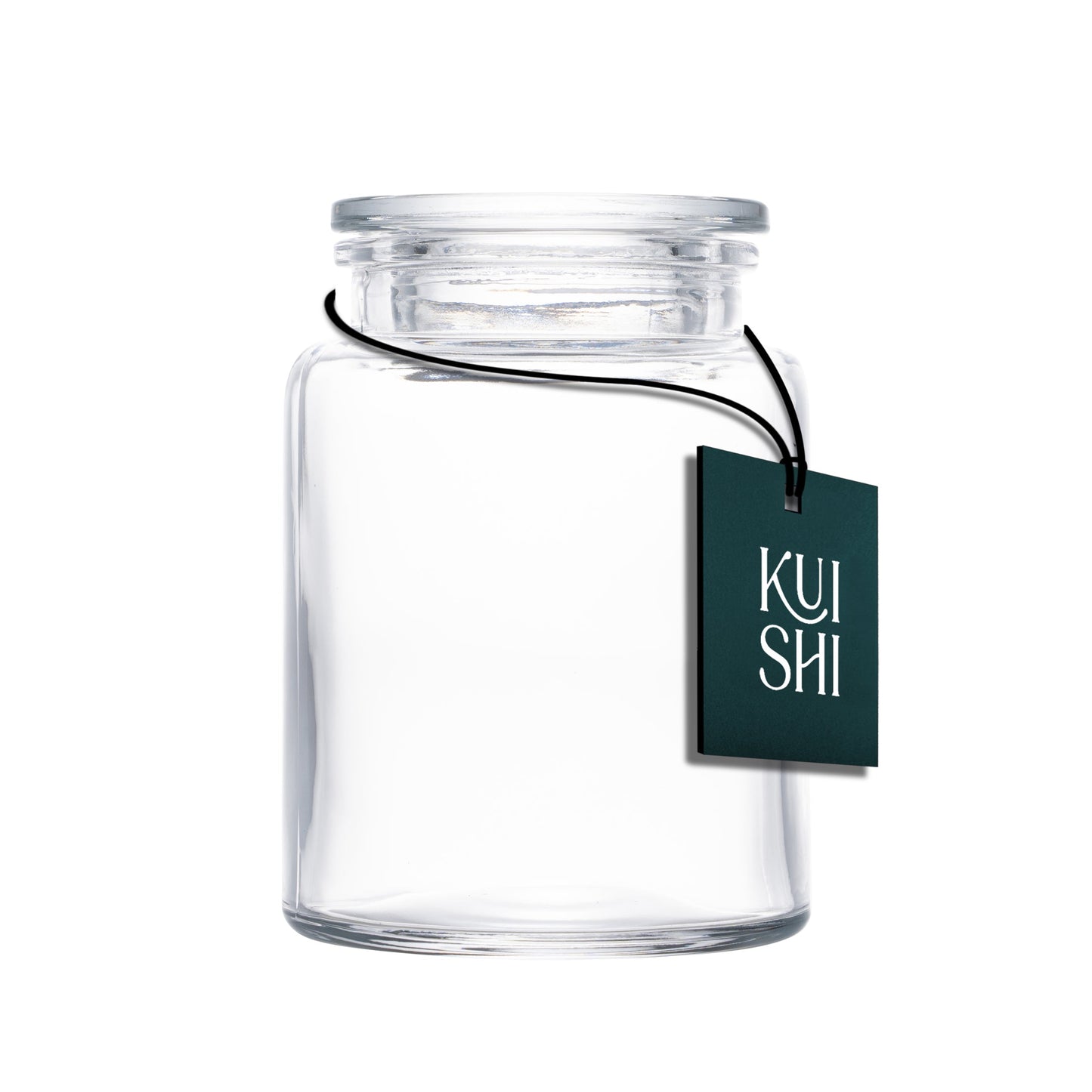 Large clear glass apothecary jar from Kuishi, ideal for bathroom storage and decor with a wide mouth for easy access.