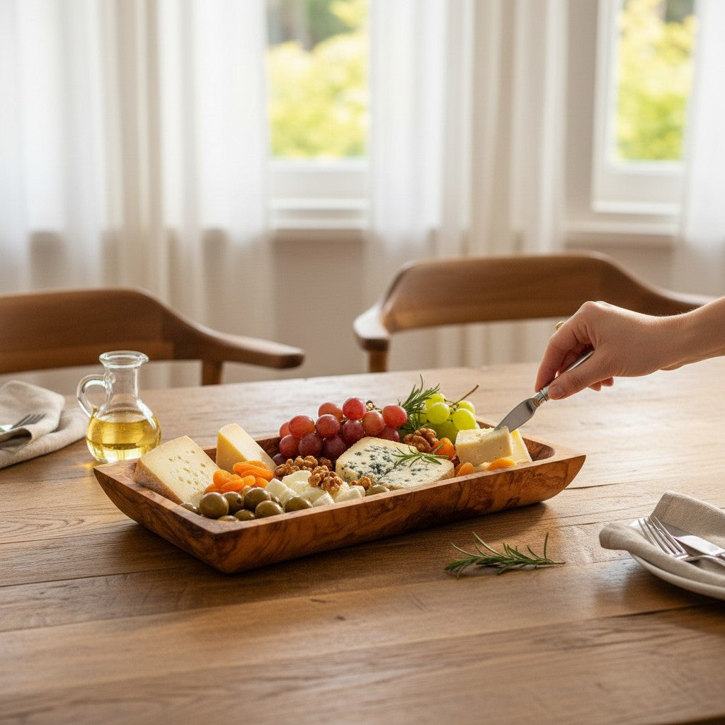 Olive Wood Rectangular Serving Tray 27x14cm | Wooden Cheese & Appetizer Platter