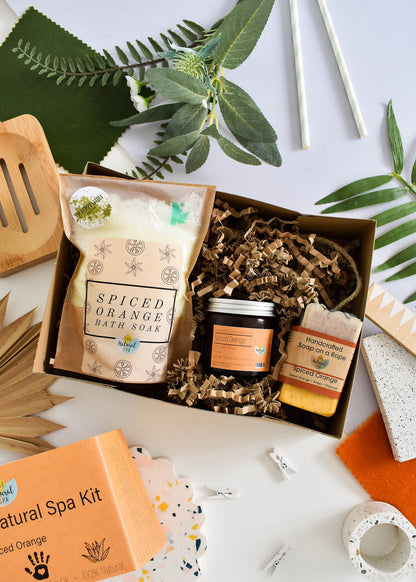 Spiced Orange At Home Natural Spa Set by thenaturalspa with orange-scented products and relaxing spa essentials.