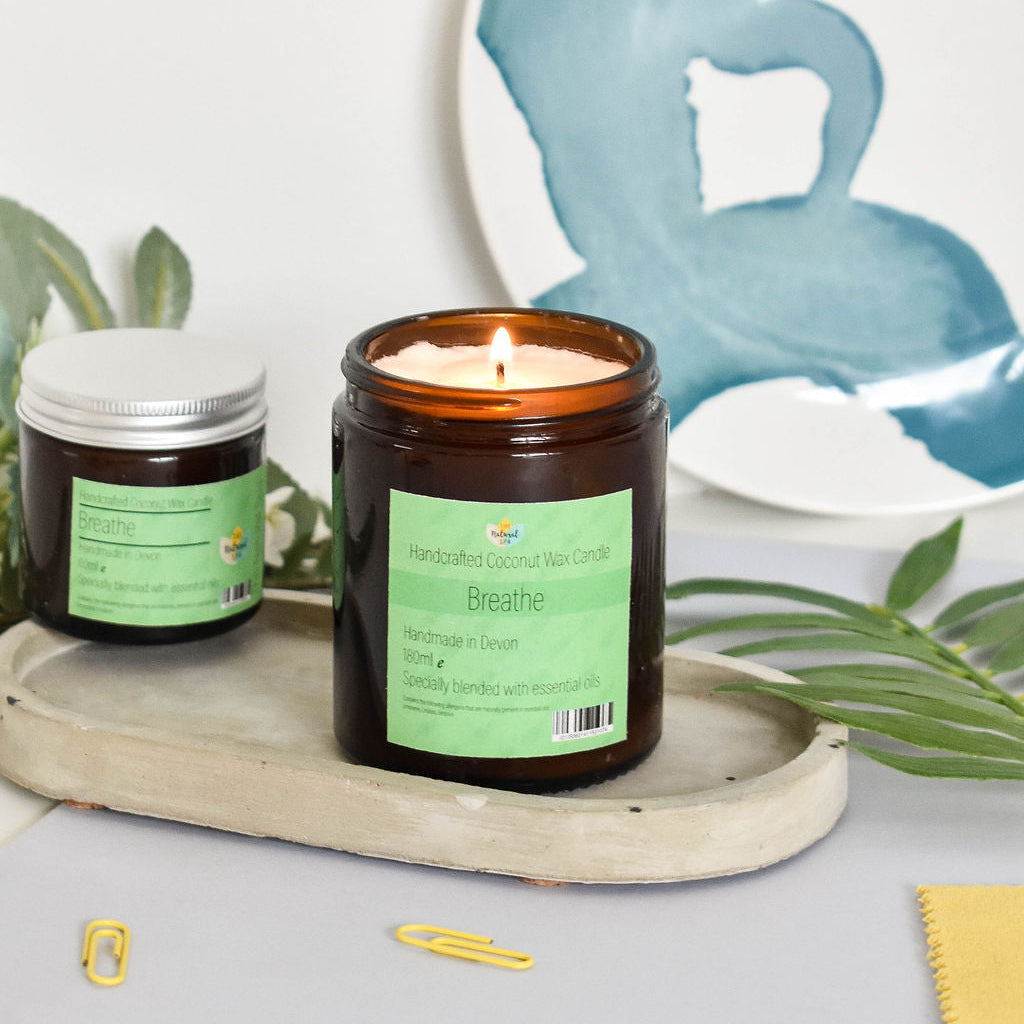 Breathe hand poured coconut wax candle - 2 size options