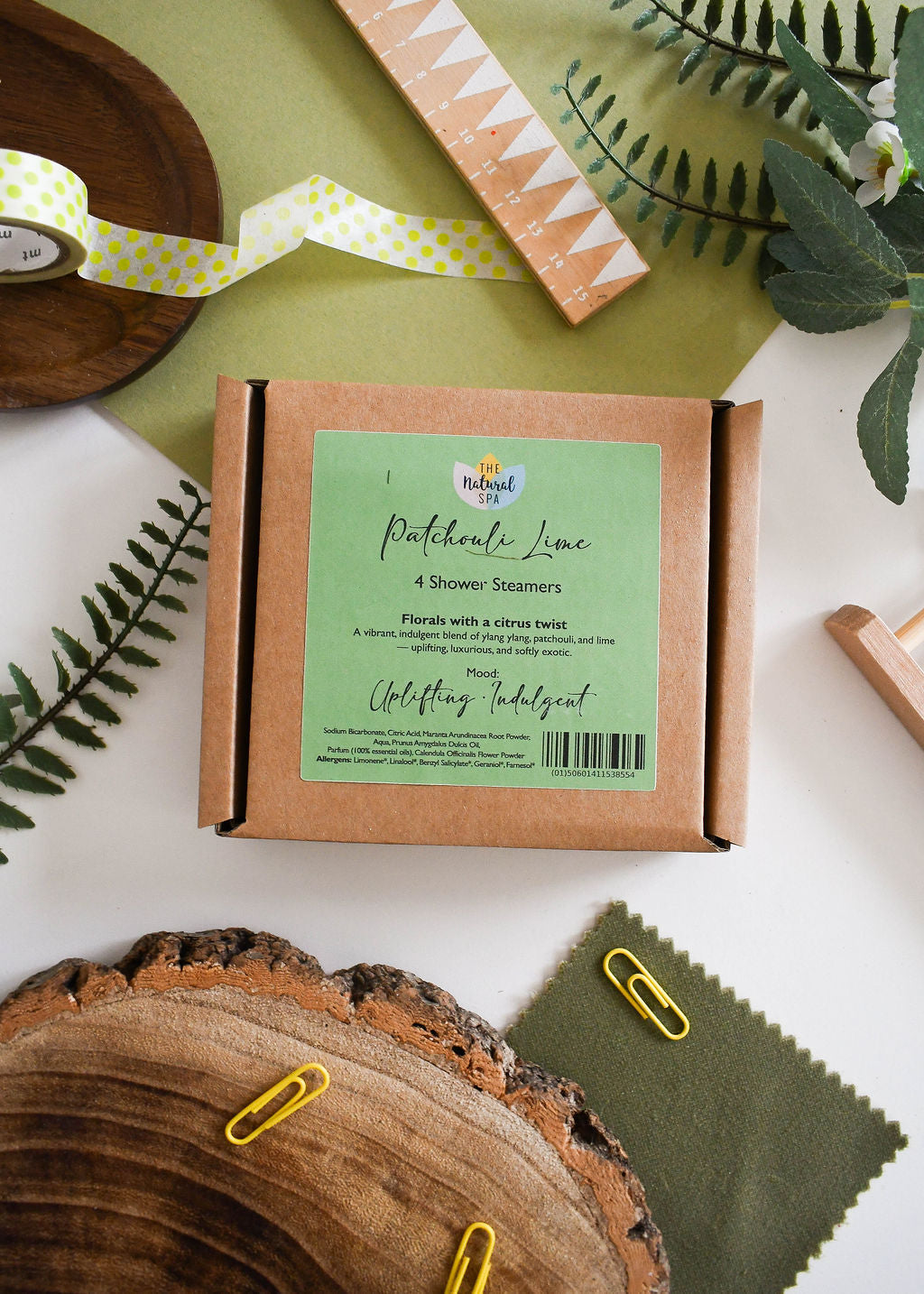 Set of four Patchouli Lime aromatherapy shower steamers by thenaturalspa with uplifting citrus and floral scent.