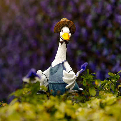 Decorative solar duck garden ornament with LED lantern, outdoor statue by Marco Paul, featuring a charming duck design with illuminated features.