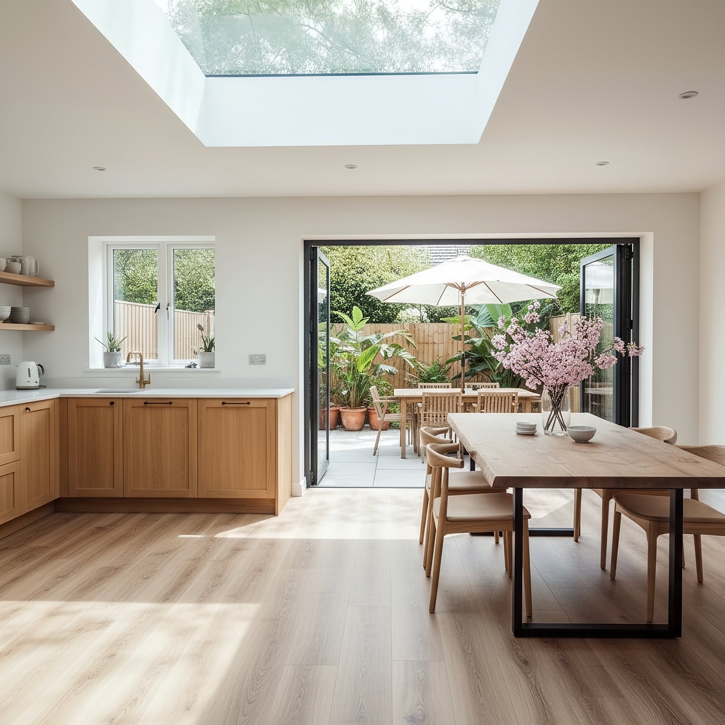 Waney edge live edge wooden dining table with metal U-shaped legs, crafted by Tribe Joinery, showcasing natural wood grain and modern design.