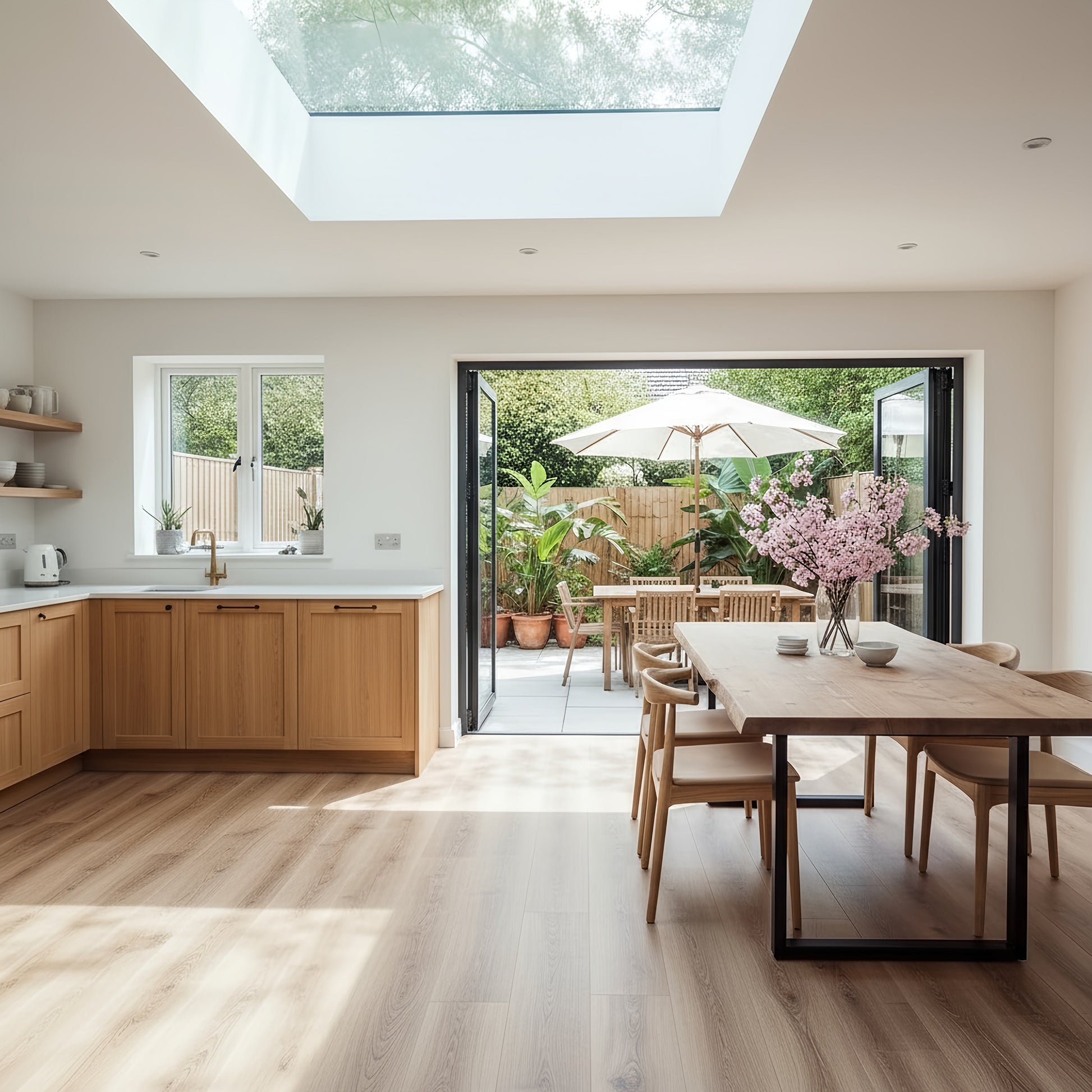 Waney edge live edge wooden dining table with metal U-shaped legs, crafted by Tribe Joinery, showcasing natural wood grain and modern design.
