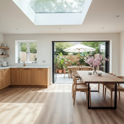 Waney edge live edge wooden dining table with metal U-shaped legs, crafted by Tribe Joinery, showcasing natural wood grain and modern design.