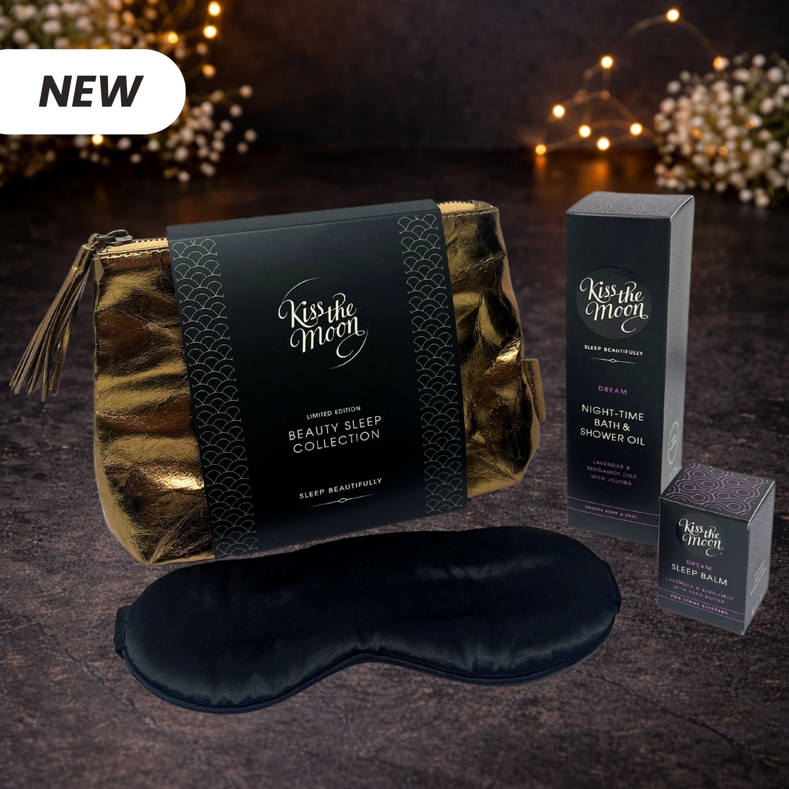Limited edition Kiss the Moon gift set bundle with dreamy skincare products in elegant packaging, perfect for gifting.