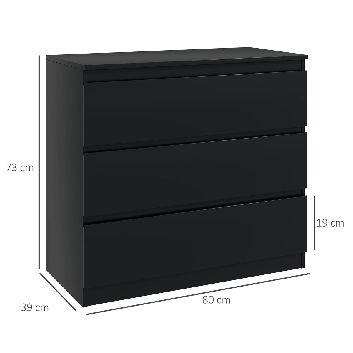 HOMCOM Chest of Drawers, 3 Drawer Storage Cabinet Unit for Bedroom, Black