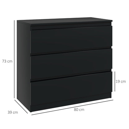 HOMCOM Chest of Drawers, 3 Drawer Storage Cabinet Unit for Bedroom, Black