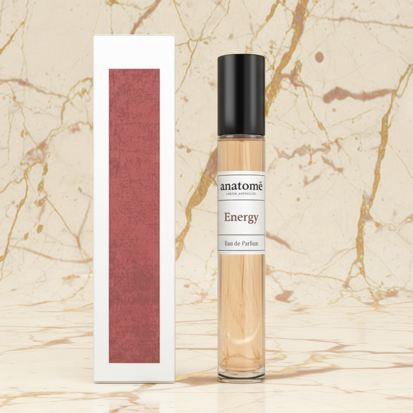 Anatomē Energy Functional Perfume bottle with sleek design, 10ml size, showcasing the elegant packaging and branding.