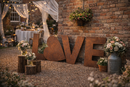 Large 70cm rusty metal letter from Rustic Warehouse Norfolk, industrial style for wedding, home decor, or shop signs.