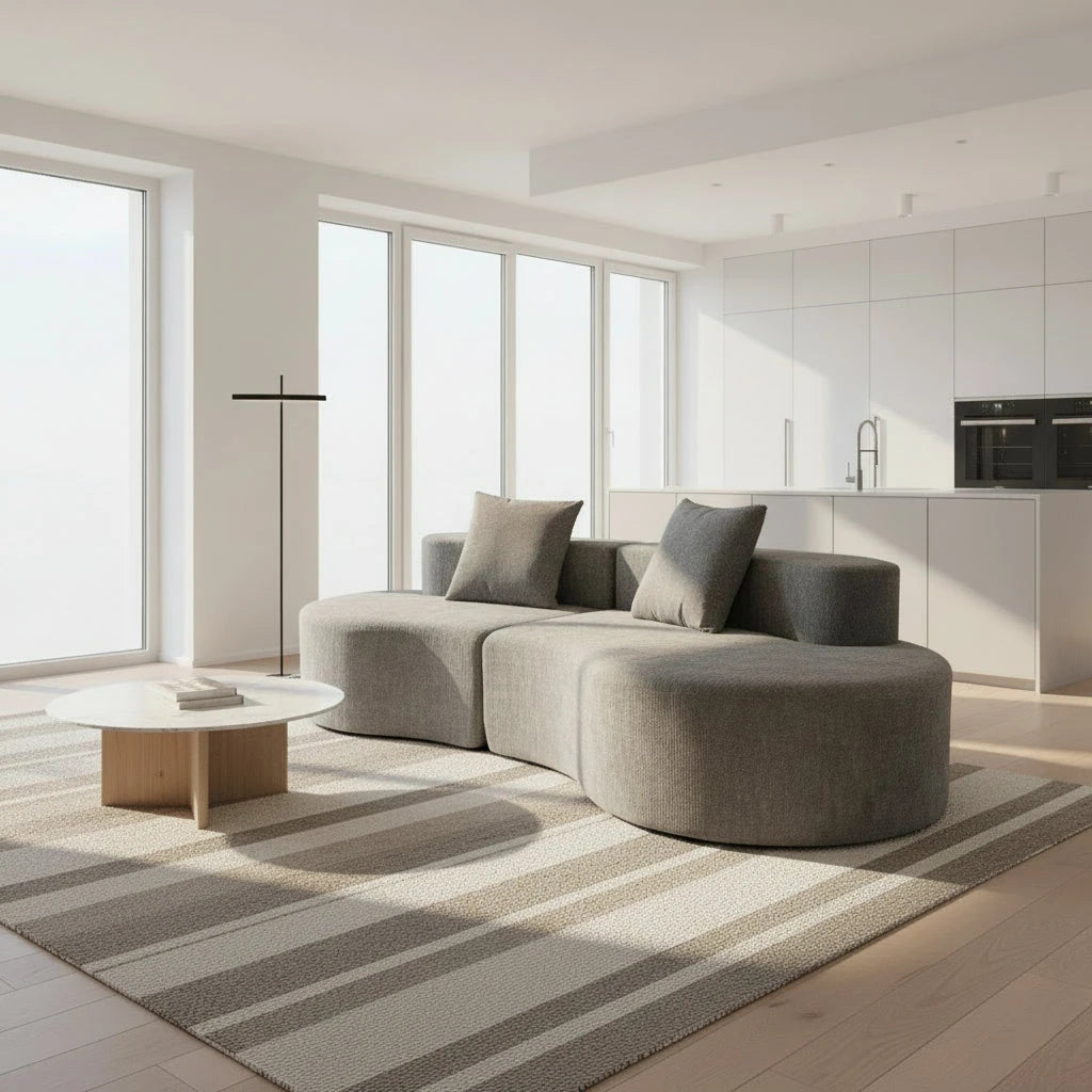 Cirrus Curve Modular Sofa, Sculptural Curved Sectional Couch for Modern Living Room, Contemporary Bouclé Style Lounge Furniture
