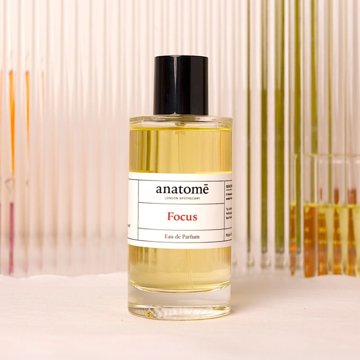 anatomē Focus Functional Perfume in a 10ml travel-sized bottle with a sleek glass design and minimalist label.