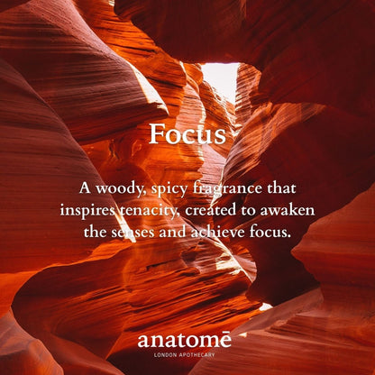 Anatomē Focus Functional Perfume in a 10ml travel-sized bottle, showcasing elegant glass packaging with a minimalist label.