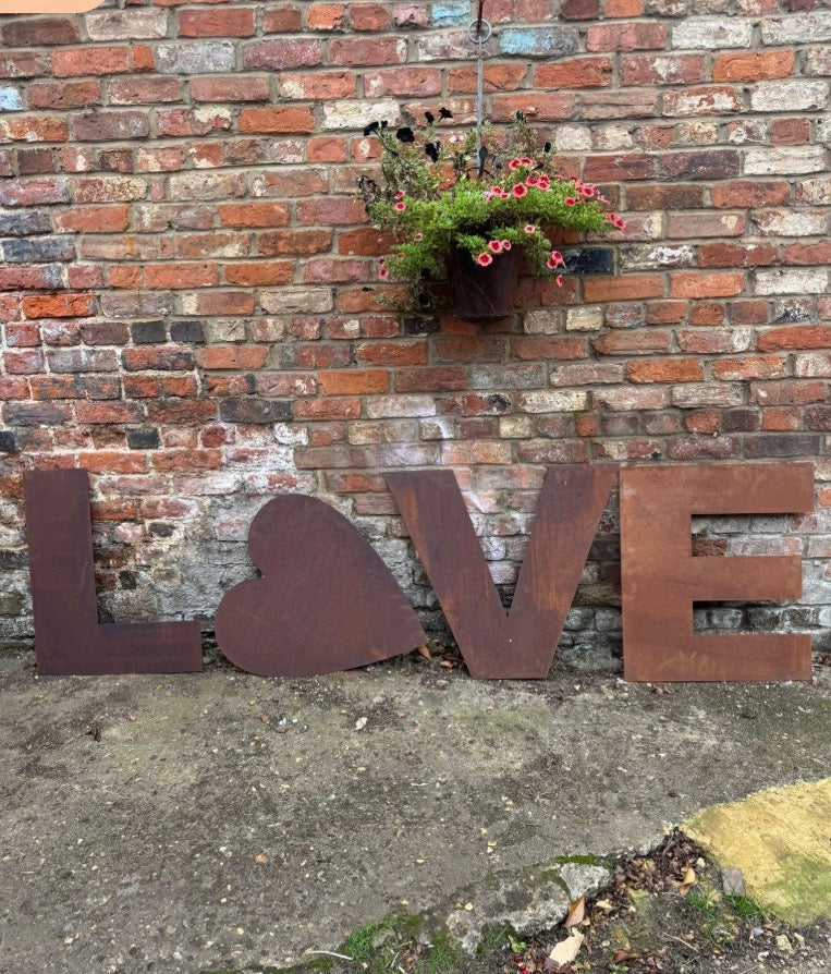 Large 70cm rusty metal letters from Rustic Warehouse Norfolk, industrial alphabet for wedding, home decor, or shop signs.