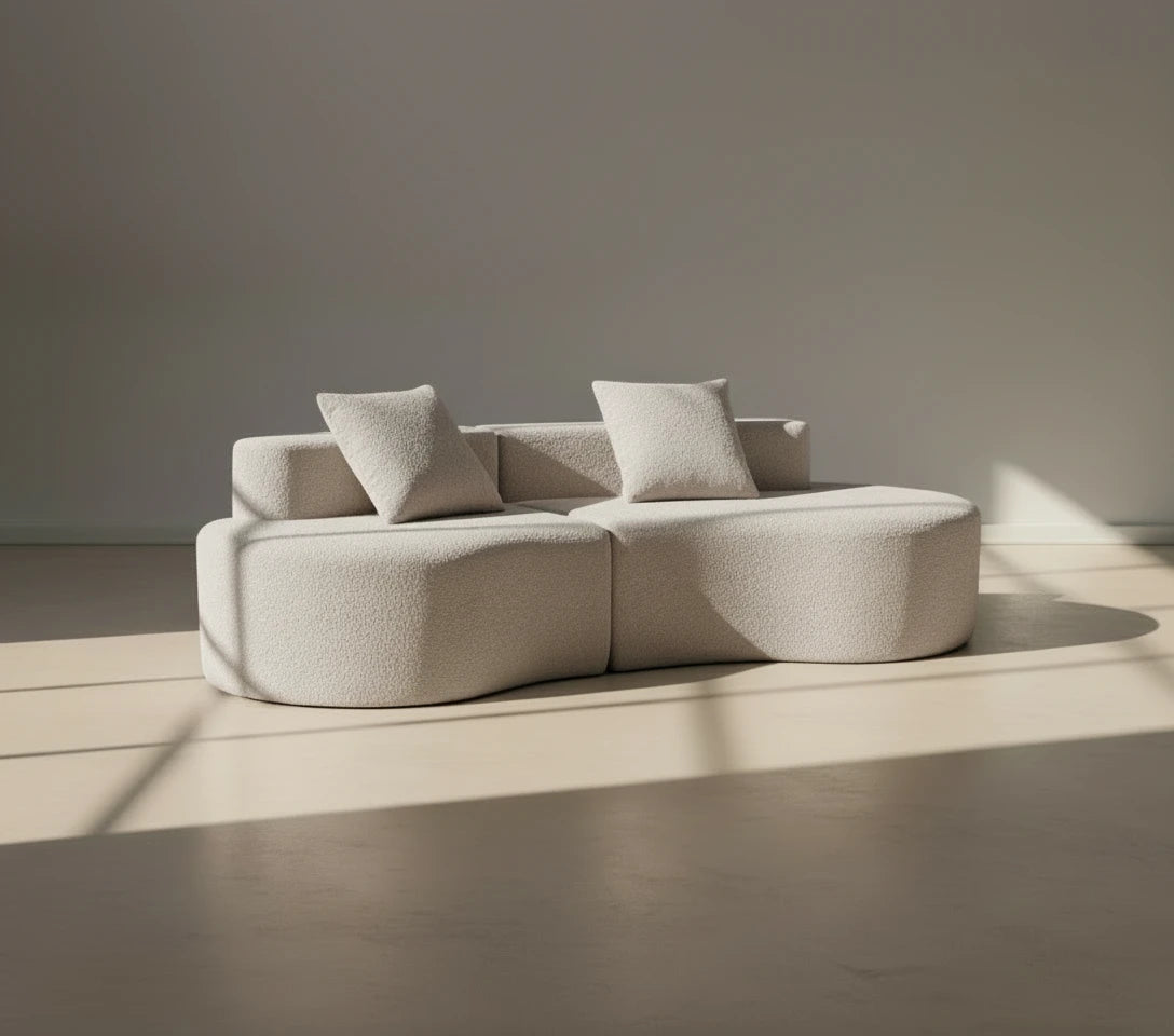 Cirrus Curve Modular Sofa, Sculptural Curved Sectional Couch for Modern Living Room, Contemporary Bouclé Style Lounge Furniture