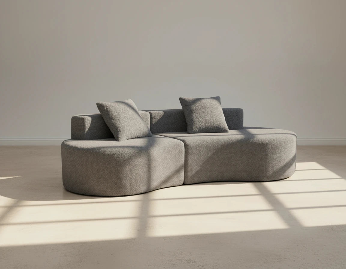 Cirrus Curve Modular Sofa, Sculptural Curved Sectional Couch for Modern Living Room, Contemporary Bouclé Style Lounge Furniture