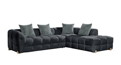 Luxurious Genoa L-Shape Corner Sofa: Plush Charcoal Fabric, Right Hand Configuration