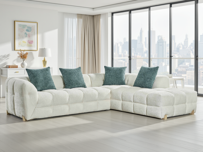 Genoa Beige Right Hand L-Shaped Corner Sofa | Modern Fabric Corner Sofa