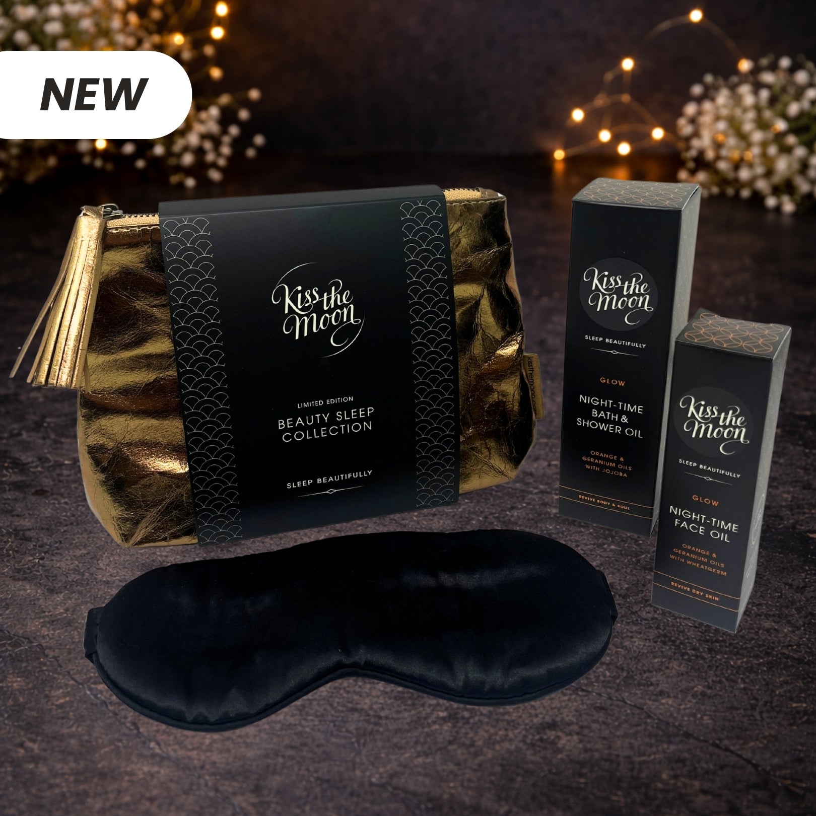 Limited edition Kiss the Moon gift set bundle with skincare products and themed packaging for a luxurious gift.