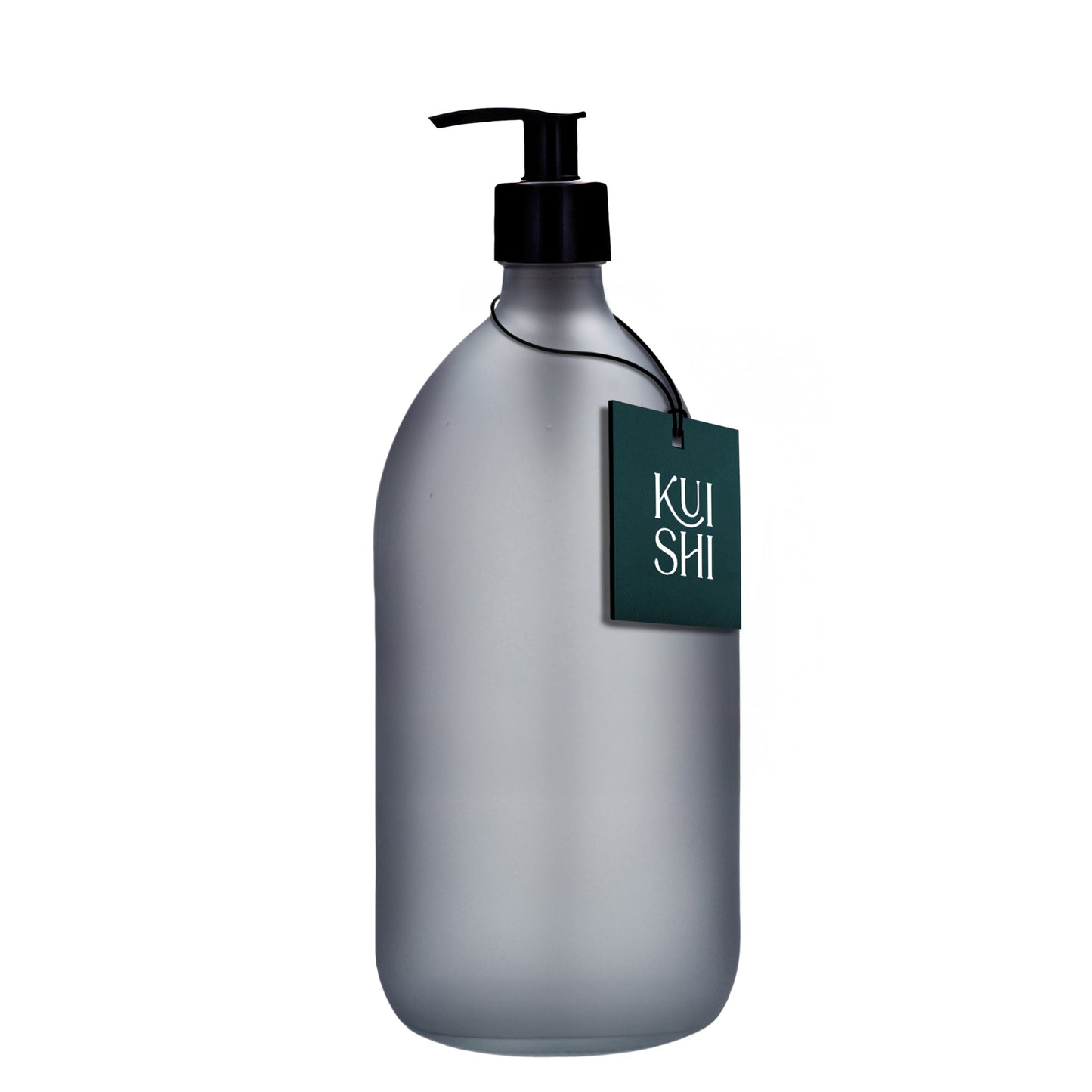 Grey Kuishi soap dispenser with frost black plastic finish, 1000ml capacity, designed for easy liquid soap dispensing.