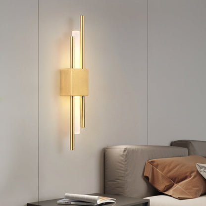 Modern black and gold LED wall lamp by Light My House with warm light, hard-wired installation, suitable for contemporary wall decor.