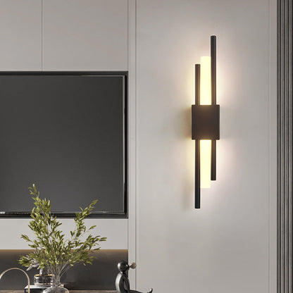 Modern black and gold LED wall lamp by Light My House with warm light, hard-wired for stylish home lighting.