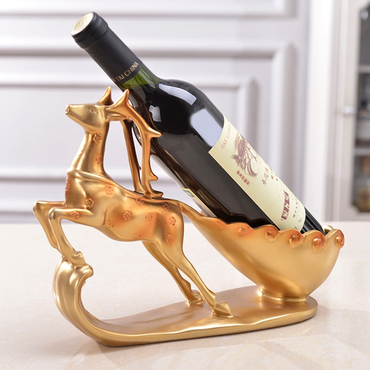 Mira Sales creative Sika deer-shaped wine shelf drain rack holding a wine bottle, decorative home garden ornament in living room