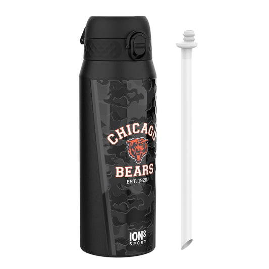 ION8 NFL Bears insulated steel water bottle, 750ml, featuring team logo and durable design for hot and cold drinks.