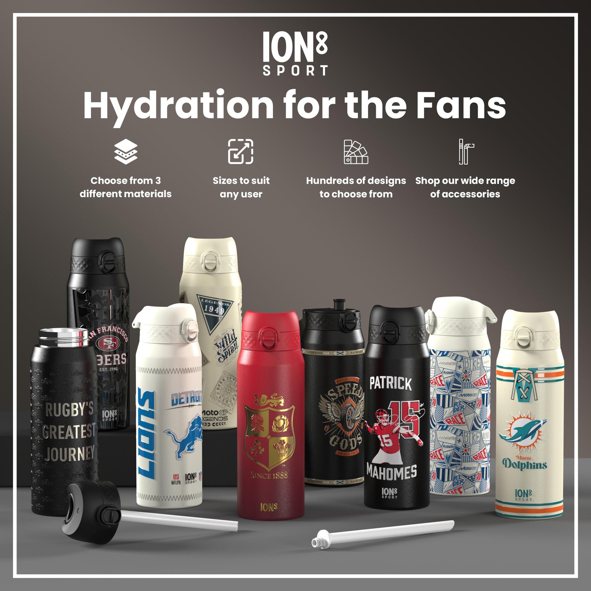 NFL Chiefs insulated steel water bottle by ION8, 750ml (24oz), with team logo and durable stainless steel construction.