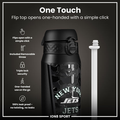 ION8 NFL Jets insulated steel water bottle, 750ml, with Jets logo and durable design, ideal for sports and outdoor use.