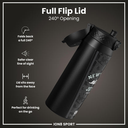 ION8 NFL Jets insulated steel water bottle, 750ml, with team logo, durable design, and leak-proof lid for hydration on the go