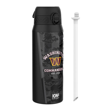 Ion8 NFL Commanders insulated steel water bottle, 750ml, durable design with team logo and spill-proof cap, sports hydration bottle