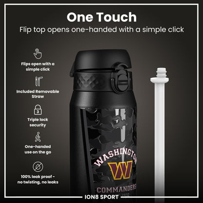 ION8 NFL Commanders insulated steel water bottle, 750ml (24oz), durable sports water bottle with team logo and sleek design