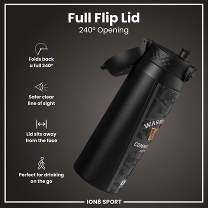ION8 insulated steel water bottle featuring NFL Commanders logo, 750ml capacity, durable design for sports and outdoor use.