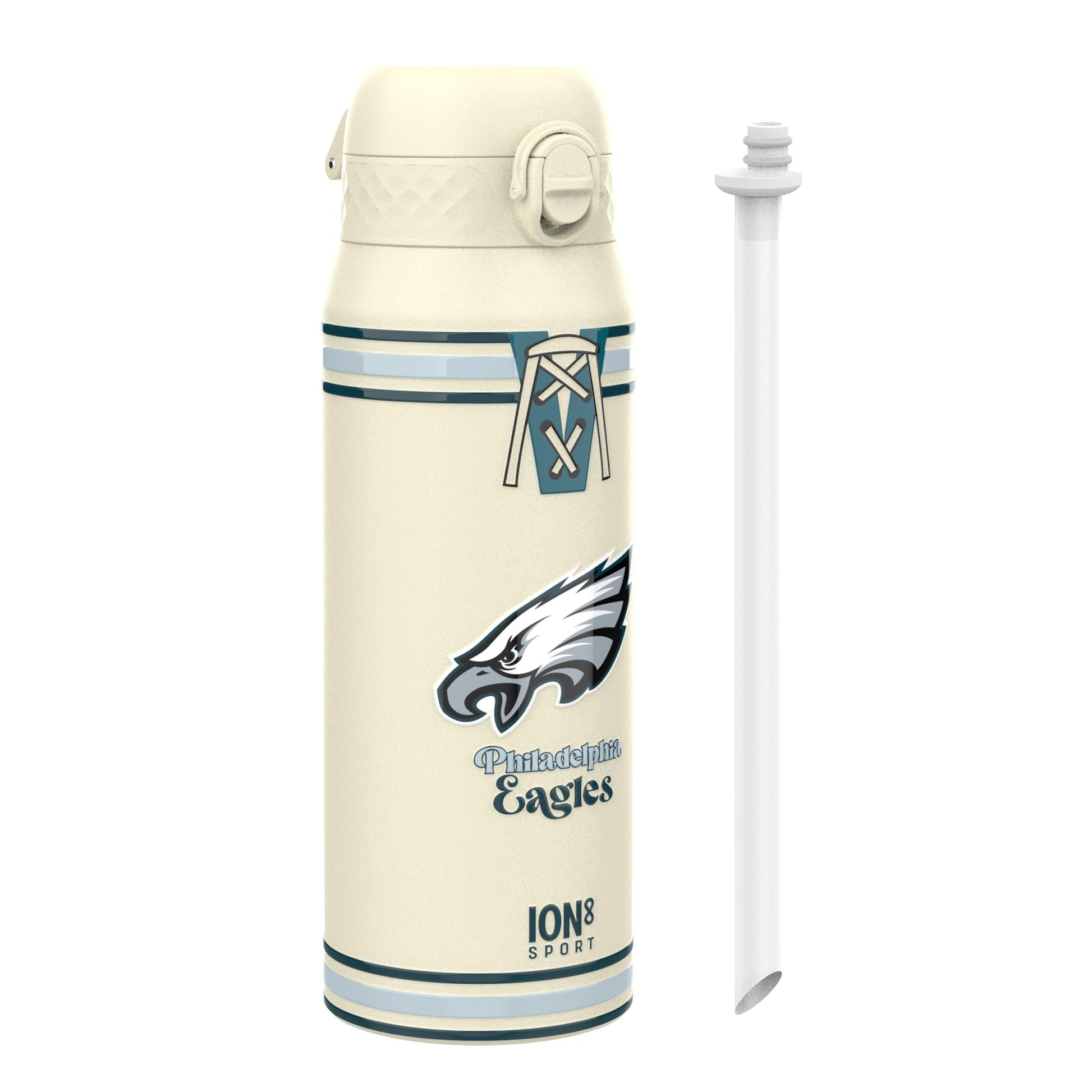 ION8 NFL Eagles insulated steel water bottle, 750ml, shown with team logo and sleek design for durable hydration.