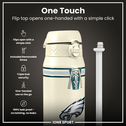 ION8 NFL Eagles insulated steel water bottle, 750ml, with team logo and durable design for sports and outdoor use