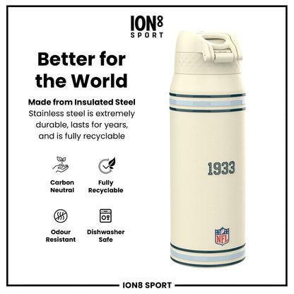 ION8 NFL Eagles insulated steel water bottle, 750ml, with team logo, durable design, perfect for sports and outdoor activities.