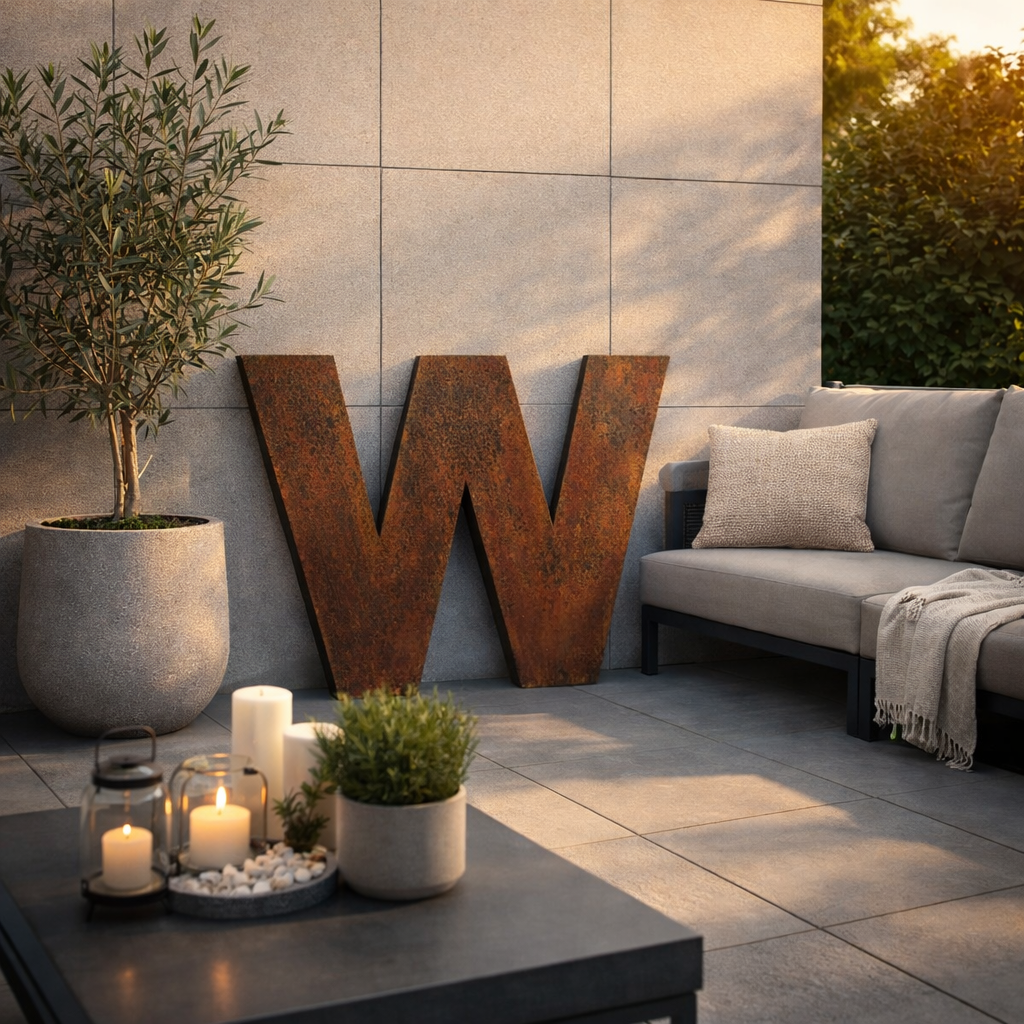 Large 70cm rusty metal letter from Rustic Warehouse Norfolk, ideal for industrial home decor, weddings, or shop signs.