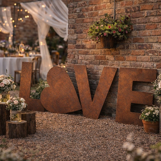 Large 70cm rusty metal letter from RUSTIC WAREHOUSE NORFOLK, industrial style for wedding decor, home signs, or house numbers.