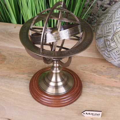 Large brass armillary sphere ornament for desks, 30cm decorative brass desk accessory by Maravi.