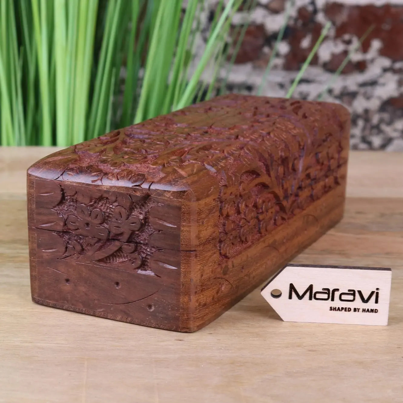 Daipur Hand Carved Sheesham Wood Pen Box | Wooden Desk Storage Case