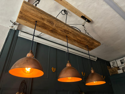 Wooden beam light with shades from MooBoo Home, 120cm length, featuring a rustic wooden fixture and fabric shades for warm illumination.
