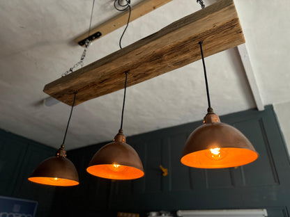 Wooden beam light with hanging shades from MooBoo Home, 120cm long, featuring a rustic wooden design and fabric lamp shades.