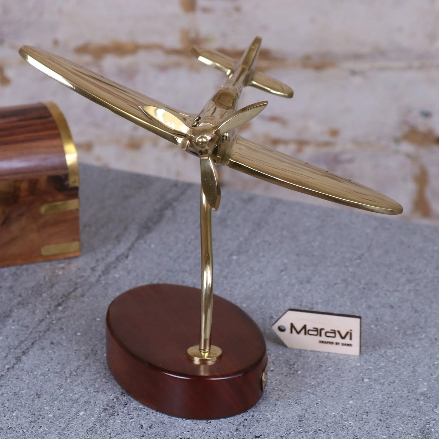 Brass Spitfire Model with Churchill Quote Plaque | RAF Desk Ornament